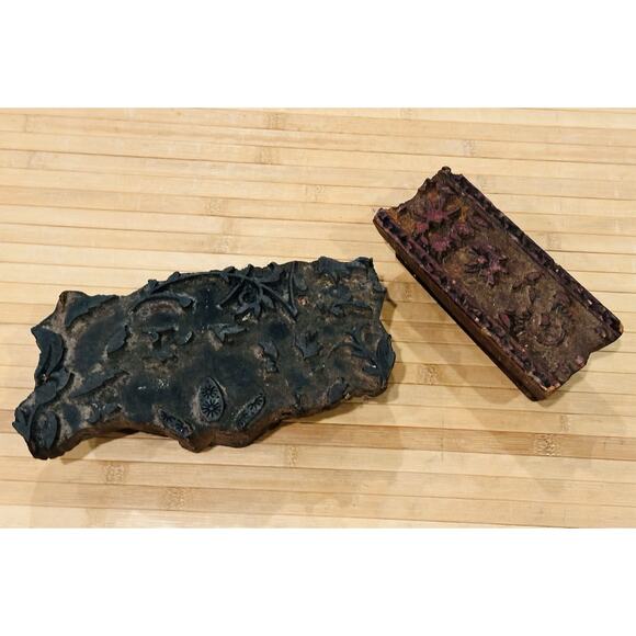 Two Larger Size Vintage Indian Batik Wood Fabric Stamps Textile Printing Blocks - Picture 1 of 7